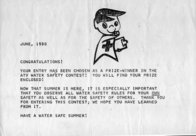 water safety drawing win from ATV in 1980