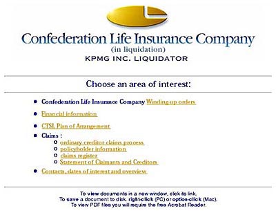 Confederation LIfe Insurance Company, in liquidation website, 1997