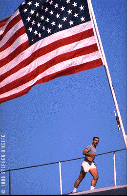 US flag with Navy jogger