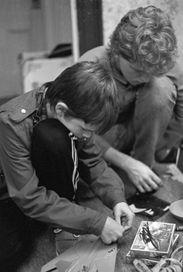 Michael Weir and Jeremy Wallace applying decals